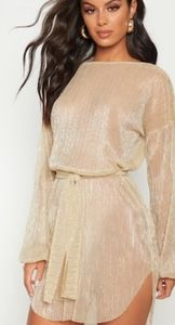 Sheer Gold Plisse Dress